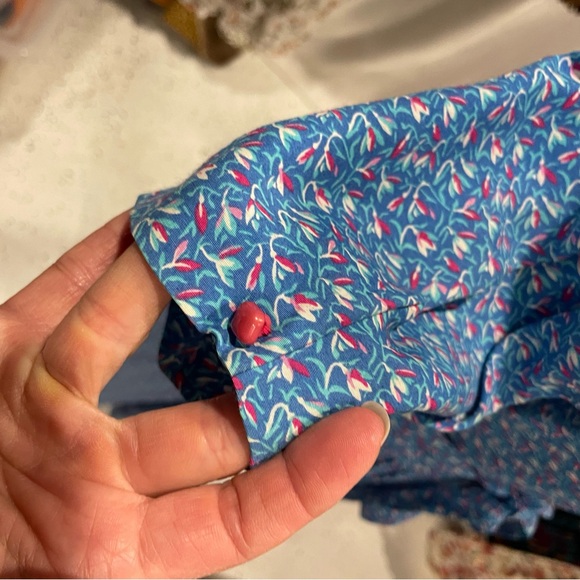 Vintage blue floral retro 60’s-70’s dress lace pockets midi milkmaid prairie - Picture 9 of 15